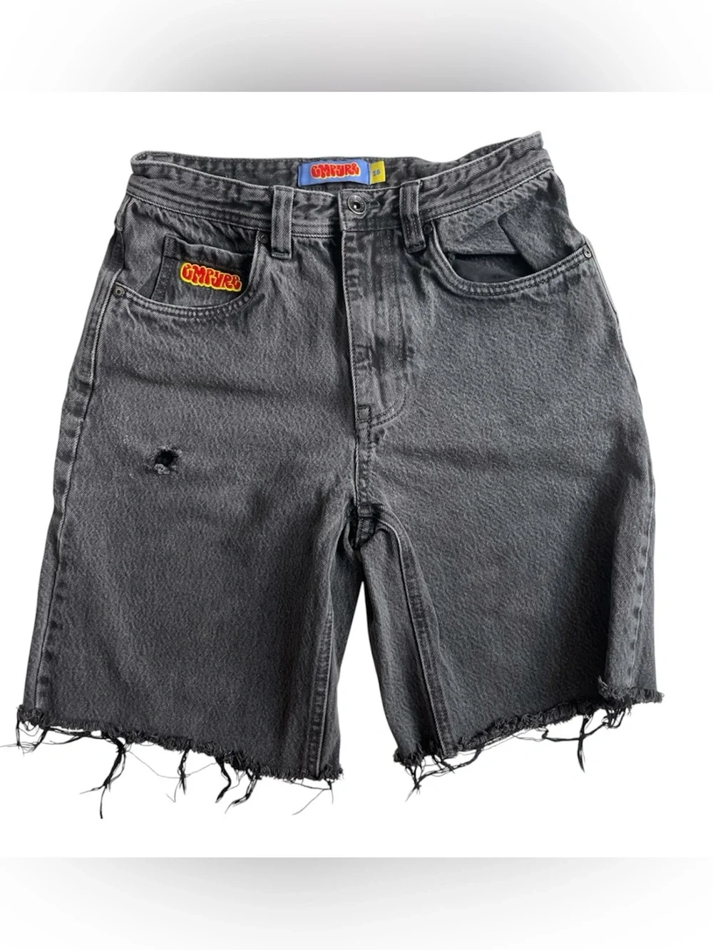 Empyre Black Washed Denim Jean Shorts with Raw Hem baggie